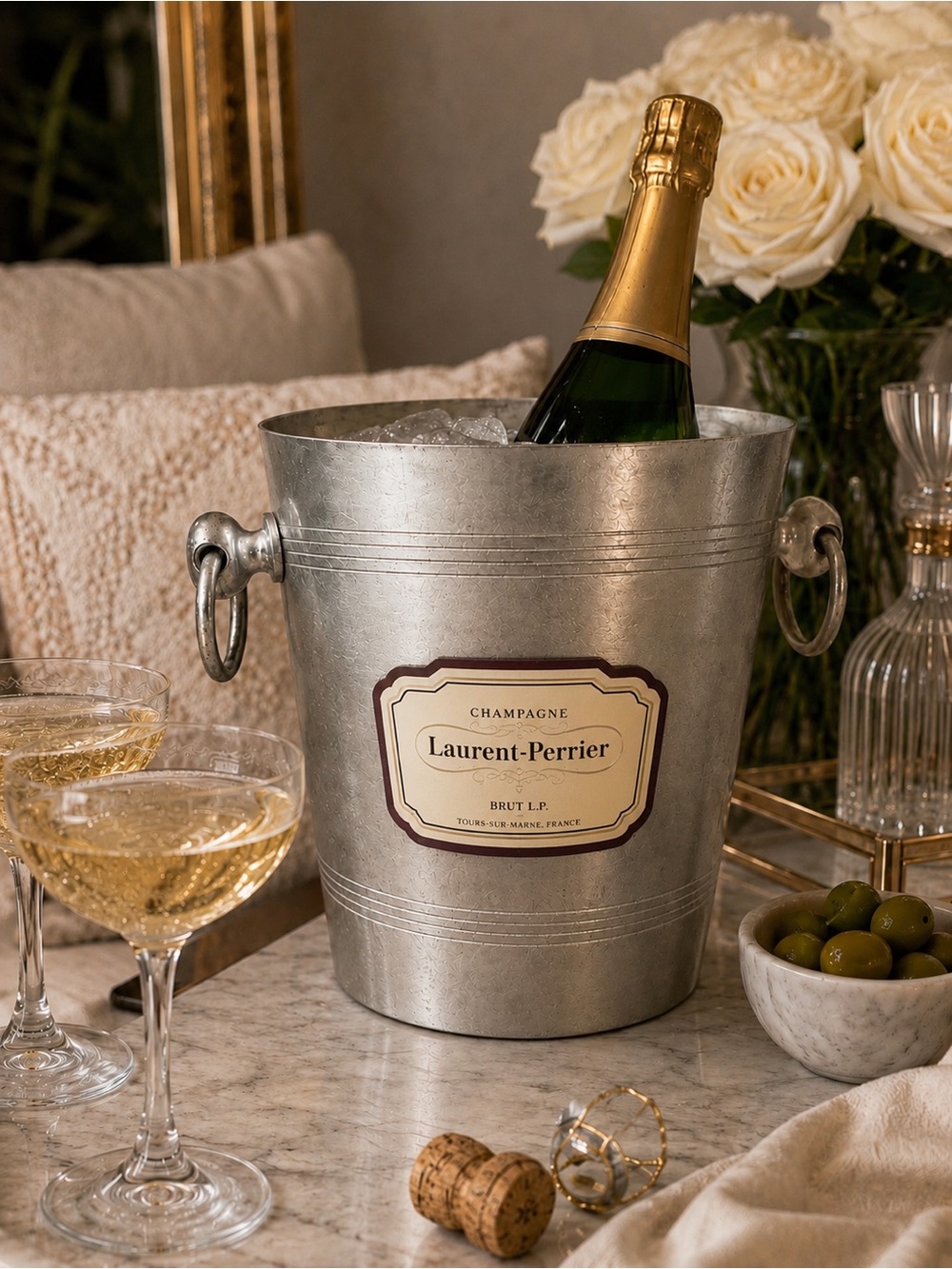 Laurent Perrier Champagne Bucket French Vintage Ice Cooler Wine Alum Mid Century